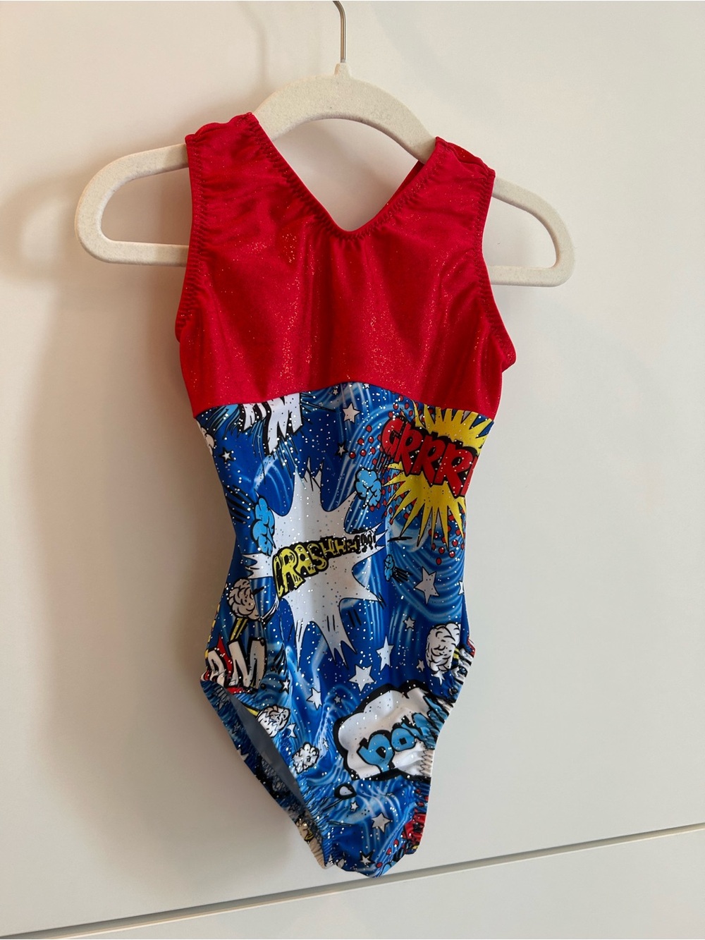 Kids Red and Blue Comic-Print Gymnastics Leotard Size Child’s XS - Picture 4 of 6